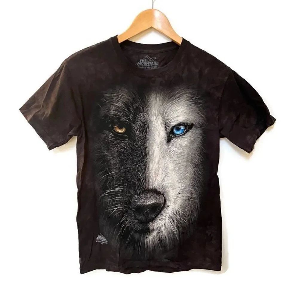 The Mountain Short Sleeve Wolf Tee Crew Neck T Shirt Black Gray S